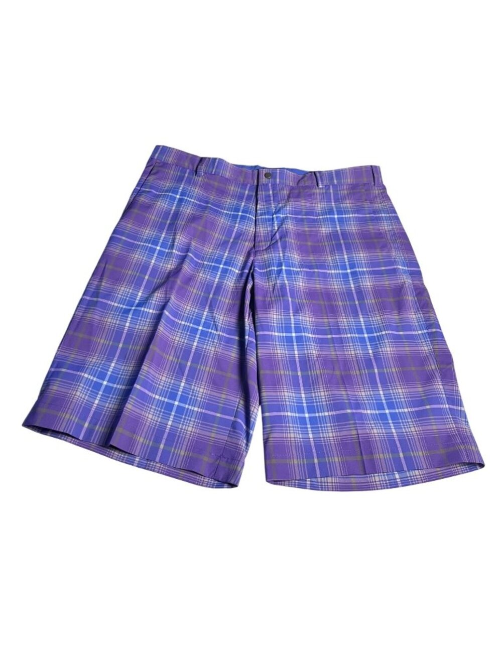 Nike Golf Dri-Fit Plaid Shorts Mens Purple Blue White 38 Tour Performance preppy